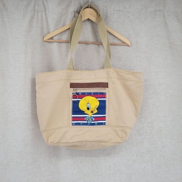 Looney Toons Tweety Bird Sport Tote Vintage 90s Tan Khaki - Picture 1 of 12